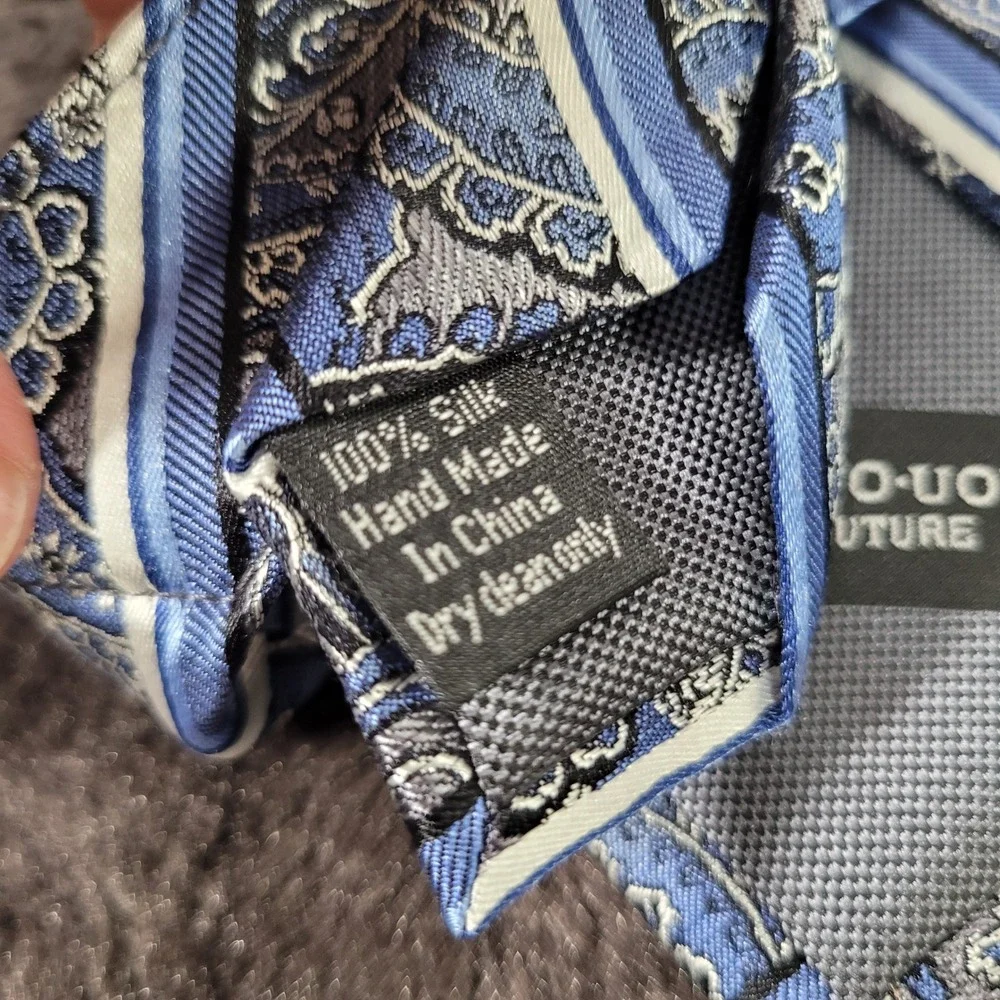 Pronto Uomo Couture Mens Blue Grey Paisley Striped 100% Silk Hand Made Necktie